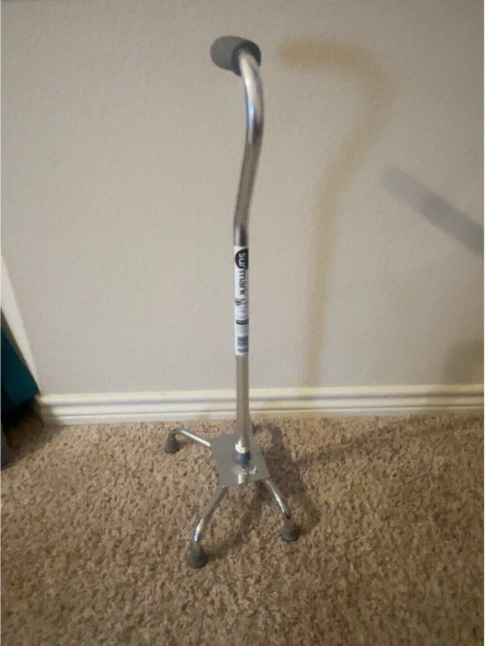 Sunmark McKesson 195-3223 Wide Base Quad Cane Chrome Adjustable 250 lb mobility